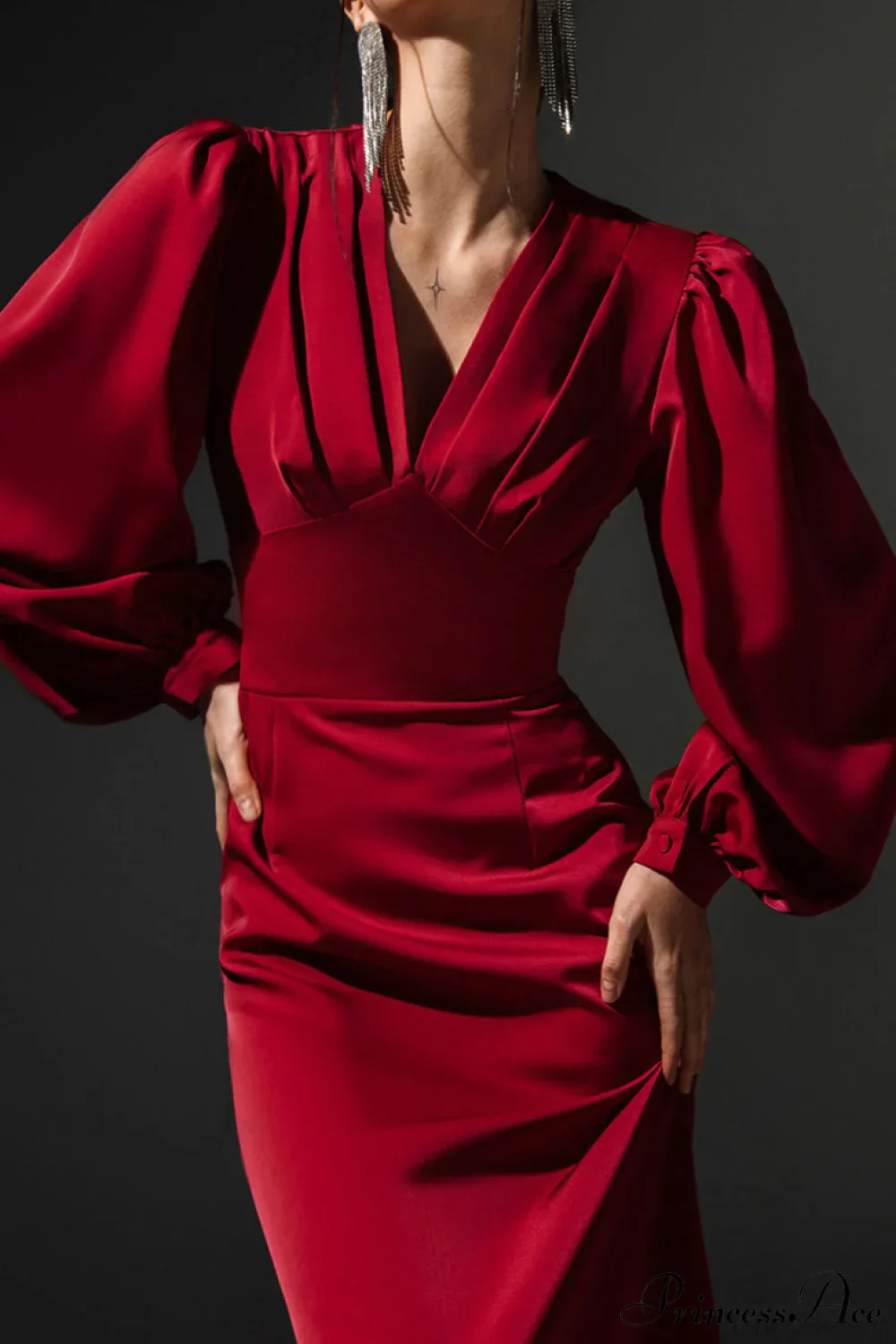 Satin Red Chic Formal Maxi Dress - Image 4