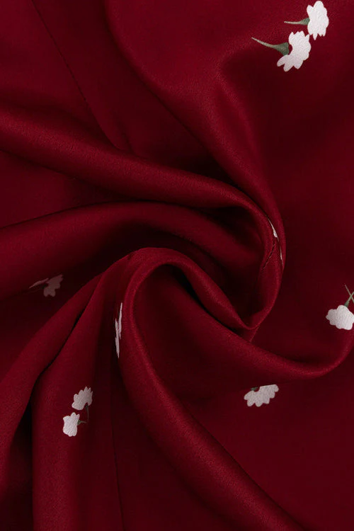 Satin Ruffled V Neck Cinched Waist Elegant Floral Dress - Image 3