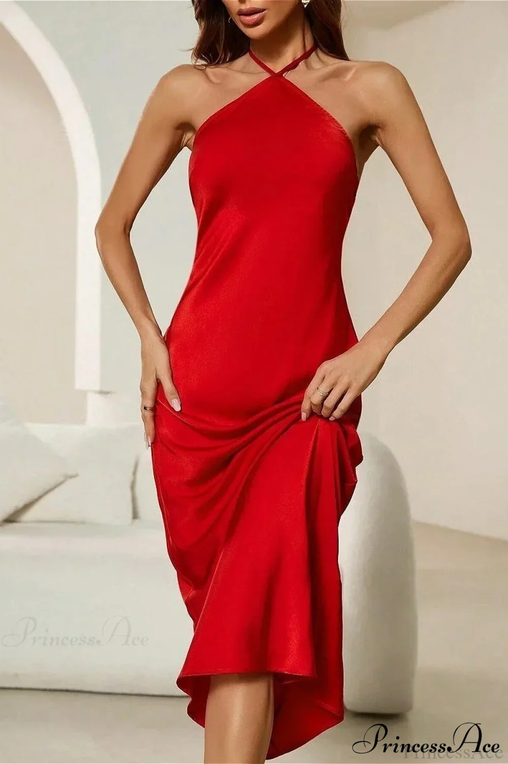 Satin Spaghetti Strap Sexy Party Dress - Image 3