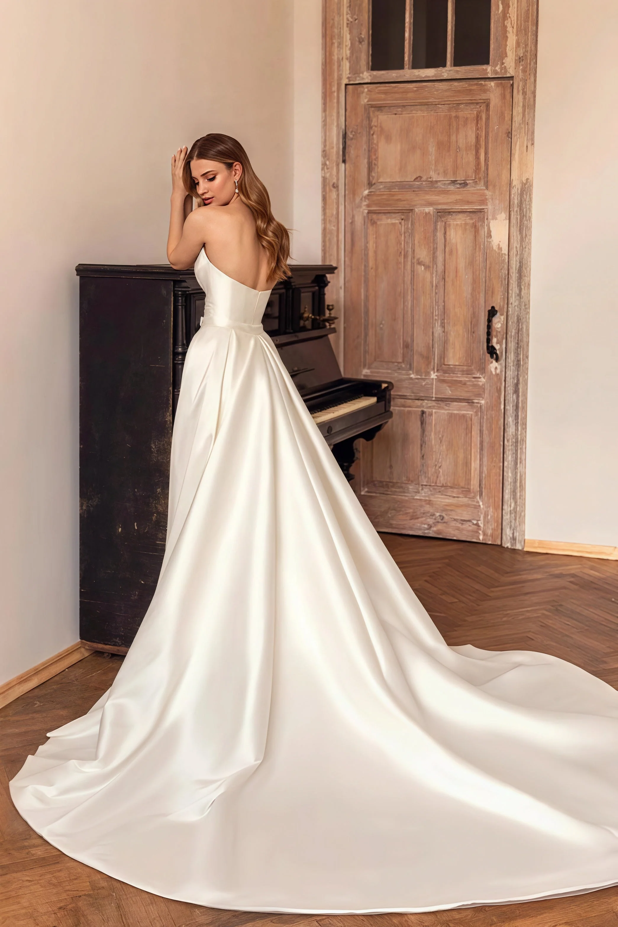 Satin Strapless Bodycon Detachable Train Wedding Dress - Image 4