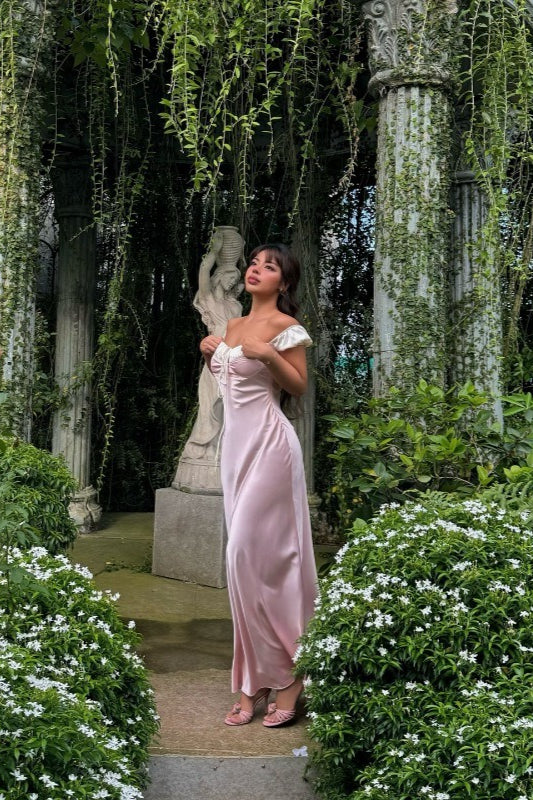 Satin Strapless Tie Slim Romantic Maxi Dress - Image 3