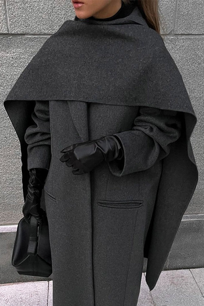 Scarf Collar Extra-Long Woolen Overcoat - Image 10
