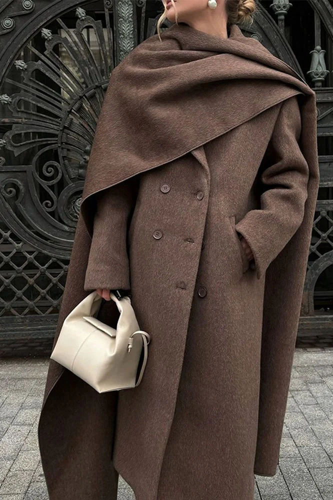 Scarf Collar Extra-Long Woolen Overcoat - Image 2