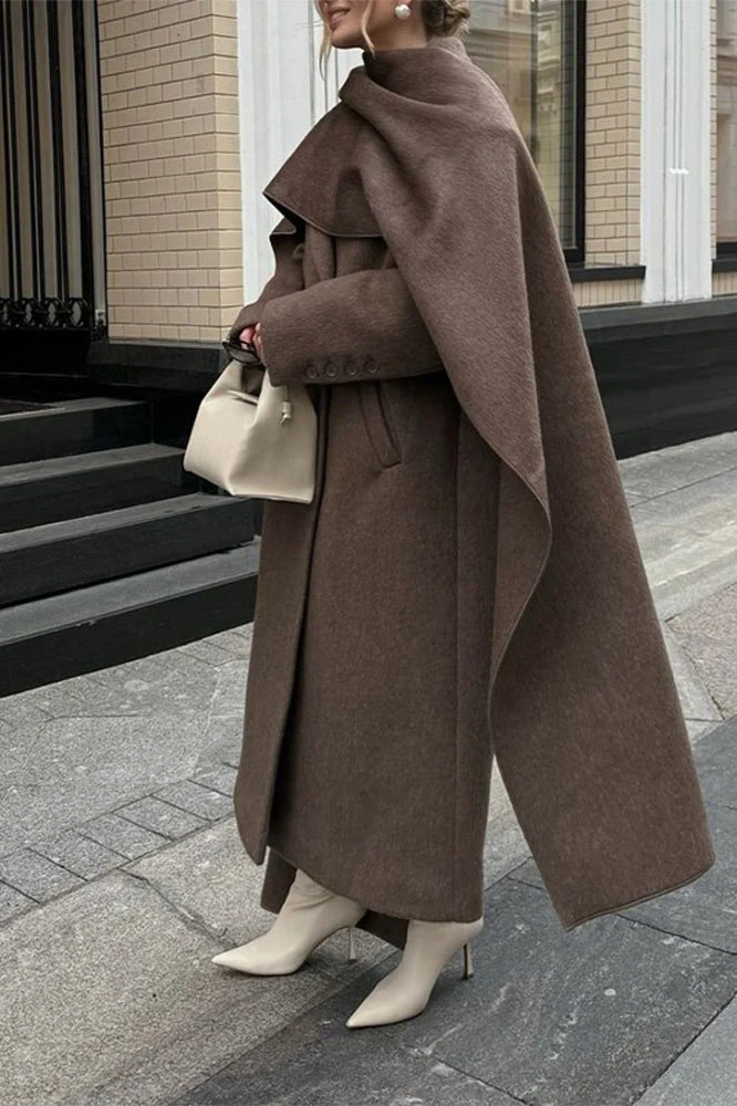Scarf Collar Extra-Long Woolen Overcoat - Image 3