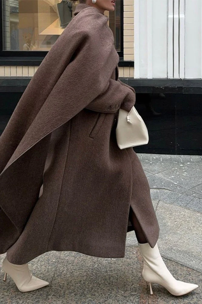 Scarf Collar Extra-Long Woolen Overcoat - Image 4
