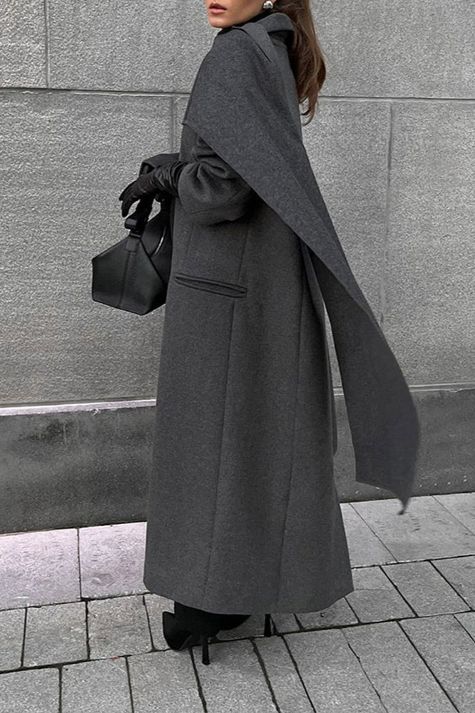 Scarf Collar Extra-Long Woolen Overcoat - Image 6