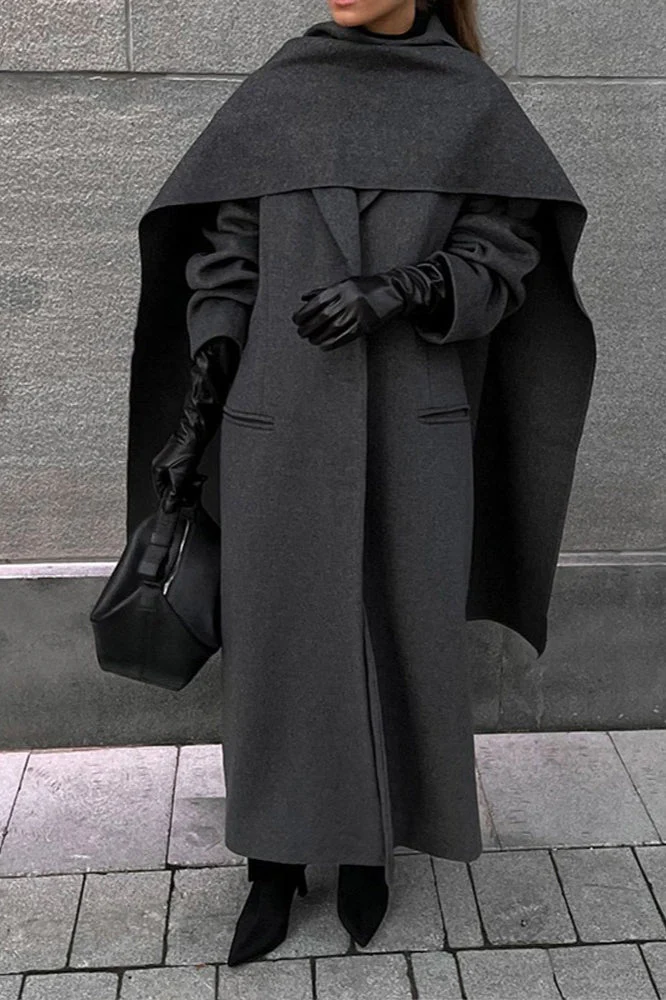 Scarf Collar Extra-Long Woolen Overcoat - Image 7