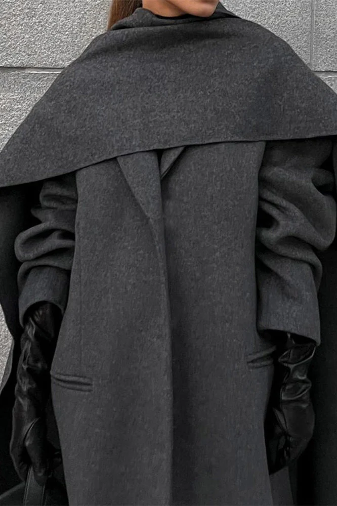 Scarf Collar Extra-Long Woolen Overcoat - Image 8