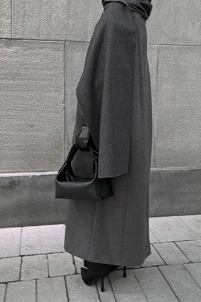 Scarf Collar Extra-Long Woolen Overcoat - Image 9