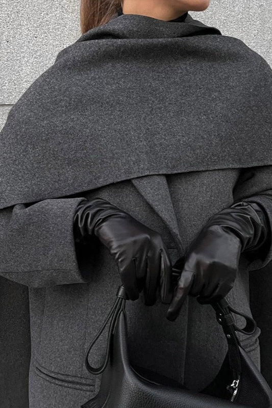 Scarf Collar Longline Woolen Elegant Solid Overcoat - Image 6