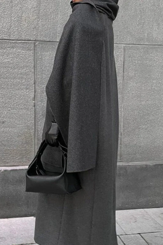 Scarf Collar Longline Woolen Elegant Solid Overcoat - Image 7