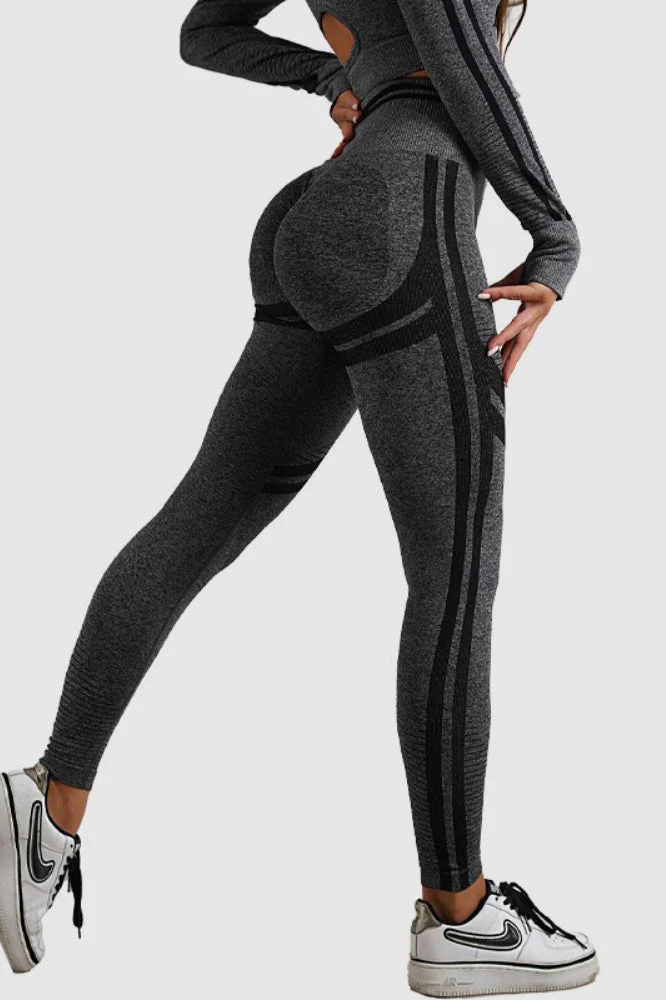 Seamless Striped High-Waist Sculpting Workout Leggings - Image 10