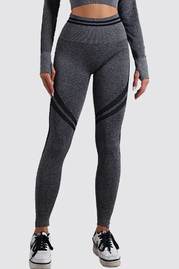 Seamless Striped High-Waist Sculpting Workout Leggings - Image 12