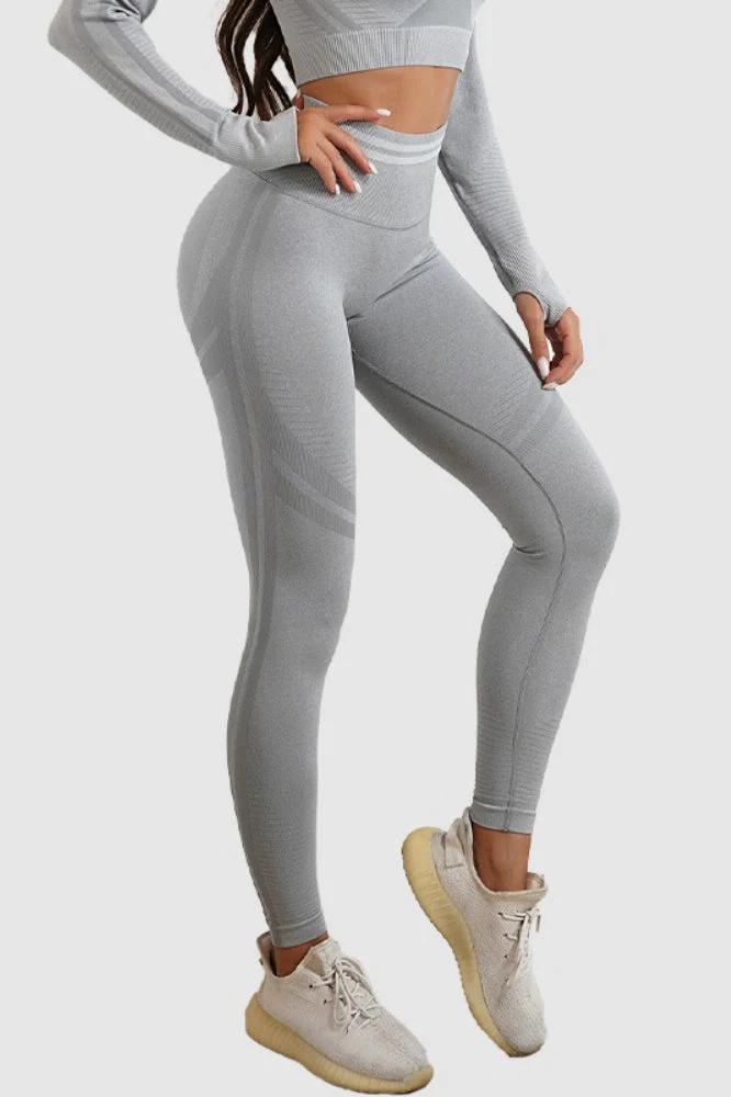 Seamless Striped High-Waist Sculpting Workout Leggings - Image 2