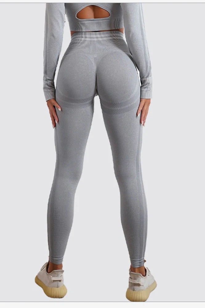 Seamless Striped High-Waist Sculpting Workout Leggings - Image 3