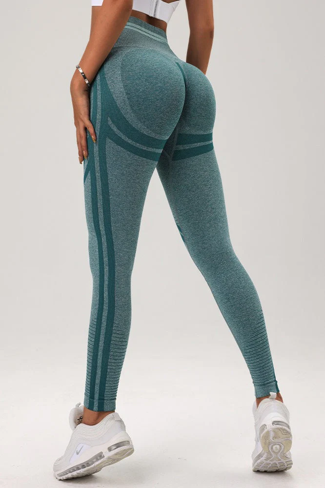 Seamless Striped High-Waist Sculpting Workout Leggings - Image 4