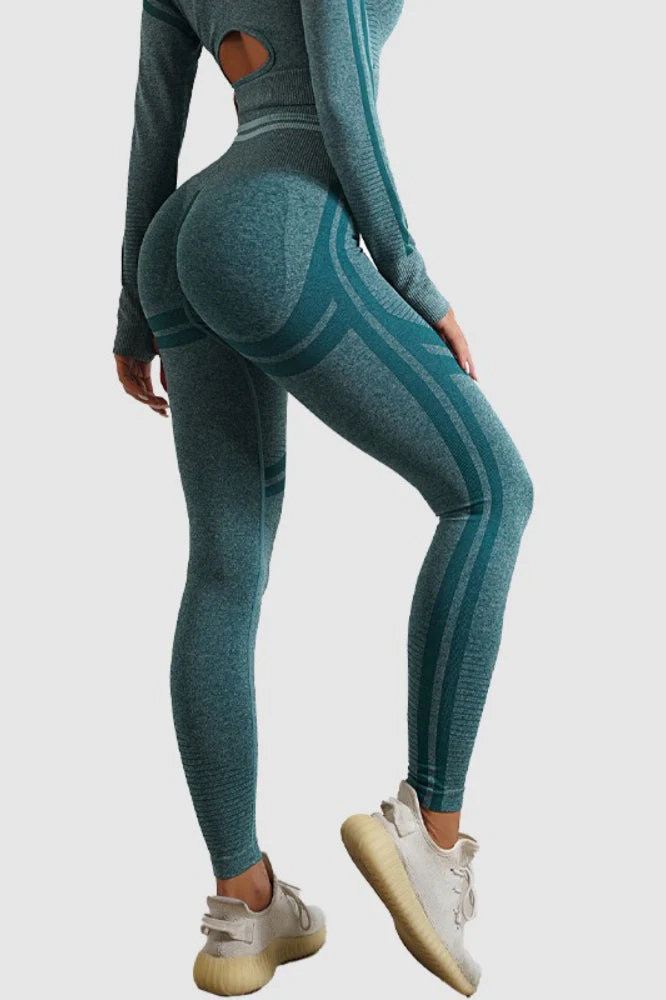 Seamless Striped High-Waist Sculpting Workout Leggings - Image 5
