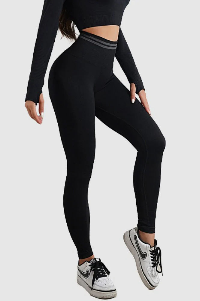 Seamless Striped High-Waist Sculpting Workout Leggings - Image 7