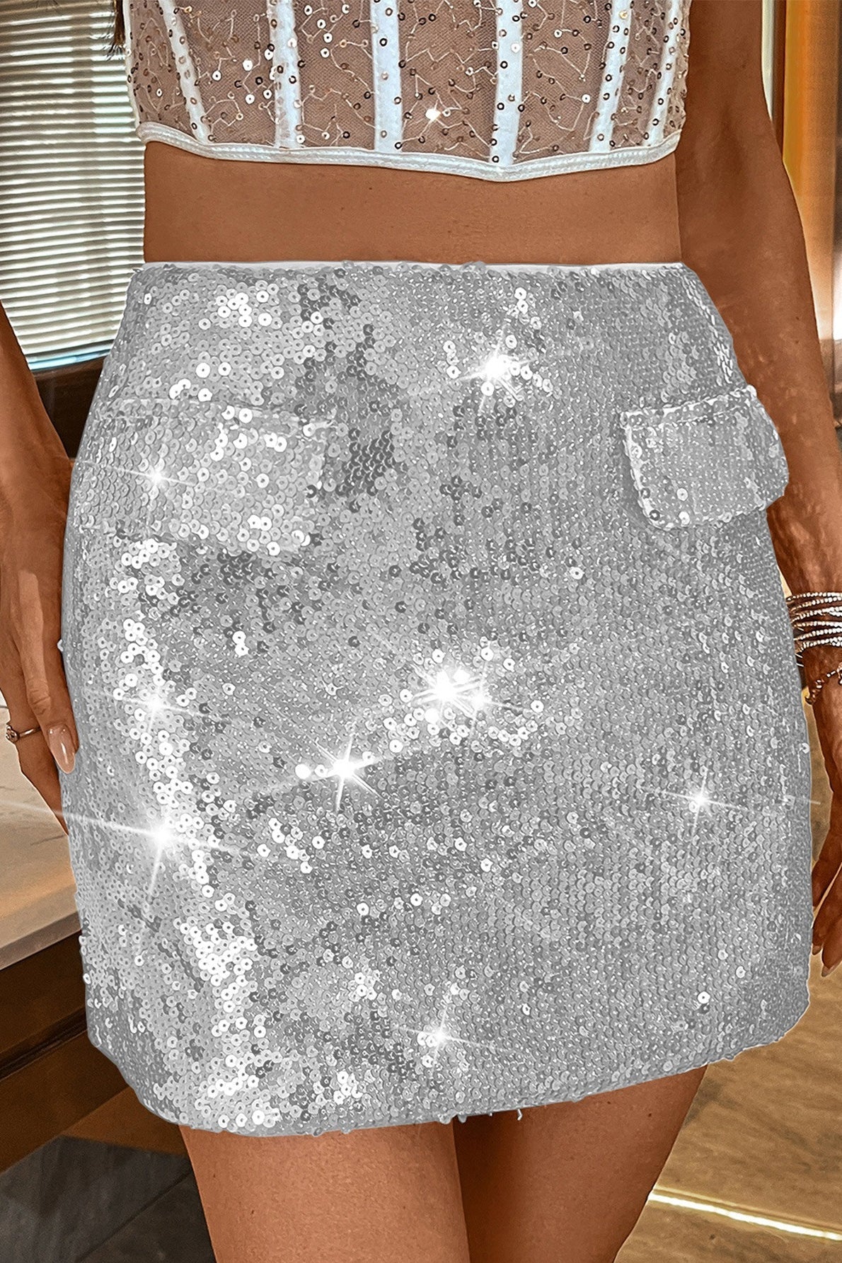 Sequin Bodycon Mini Skirt - Image 11