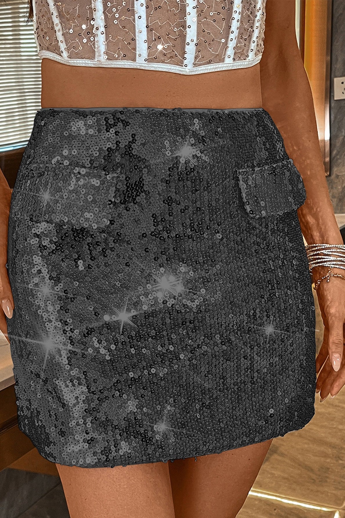 Sequin Bodycon Mini Skirt - Image 13