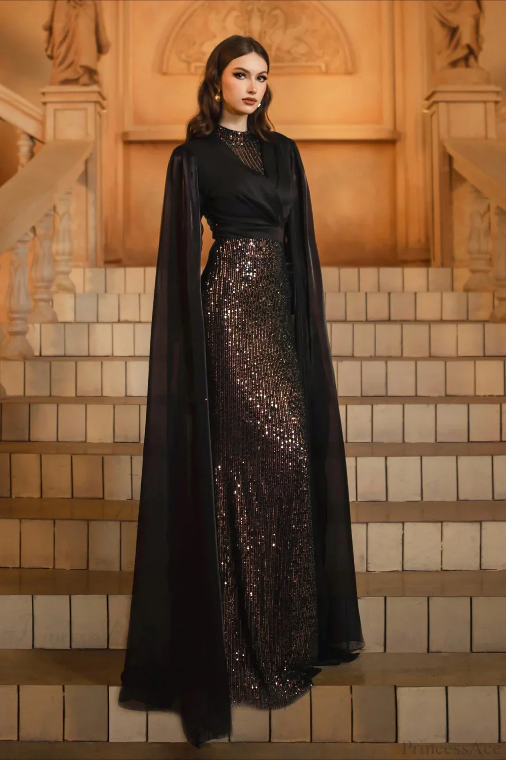 Sequin Crew Neck Long Sleeve Fitted Bodycon Evening Dress - Image 4