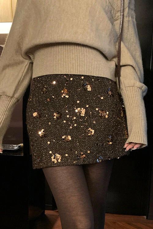 Sequin Embroidered High Waist A-line Fitted Short Skirt - Image 2