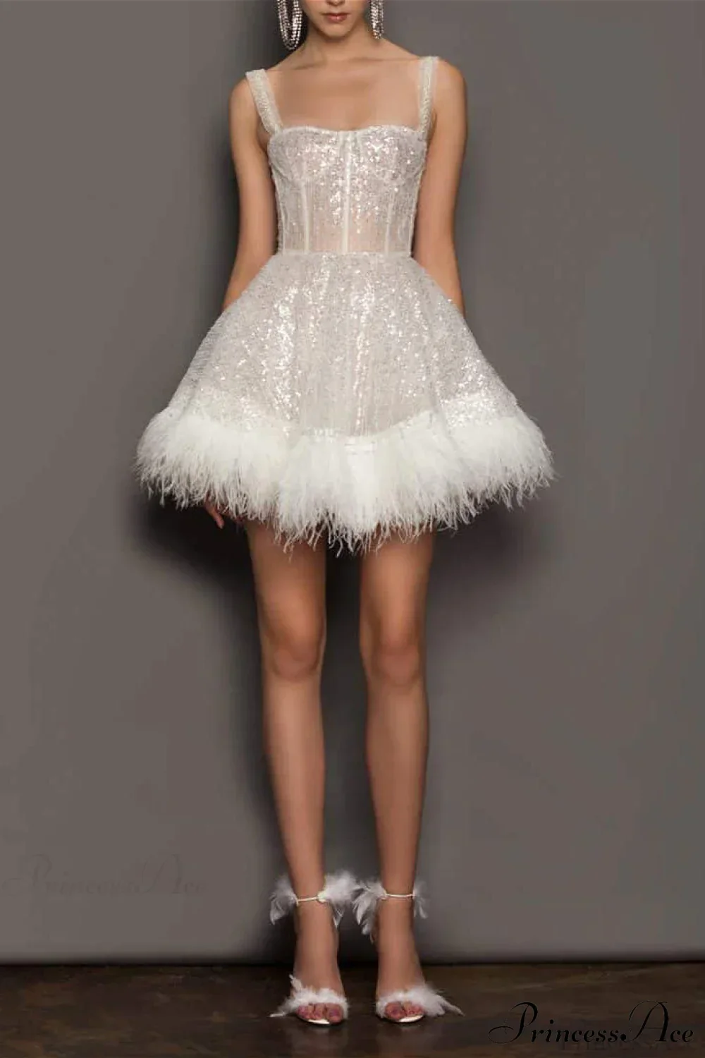 Sequin Feather Strapless Party Dress - Image 3