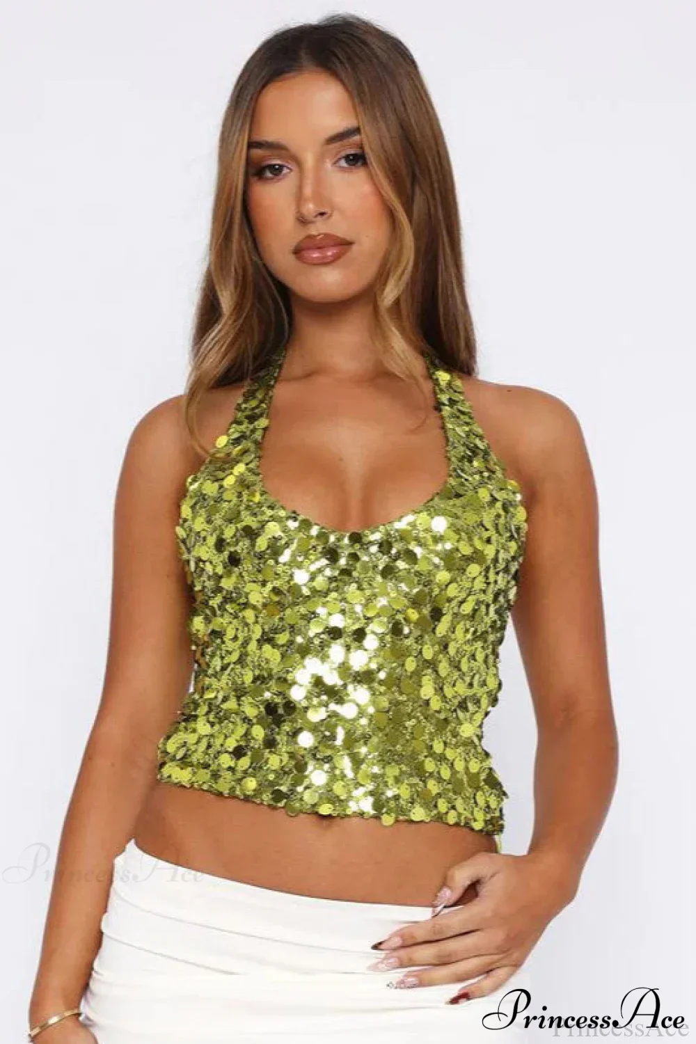 Sequin Halter Tie Cami Top - Image 2