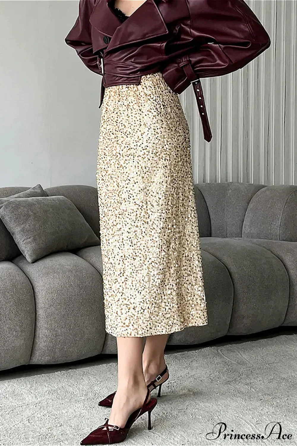 Sequin High Waist Midi Skirt - Image 2