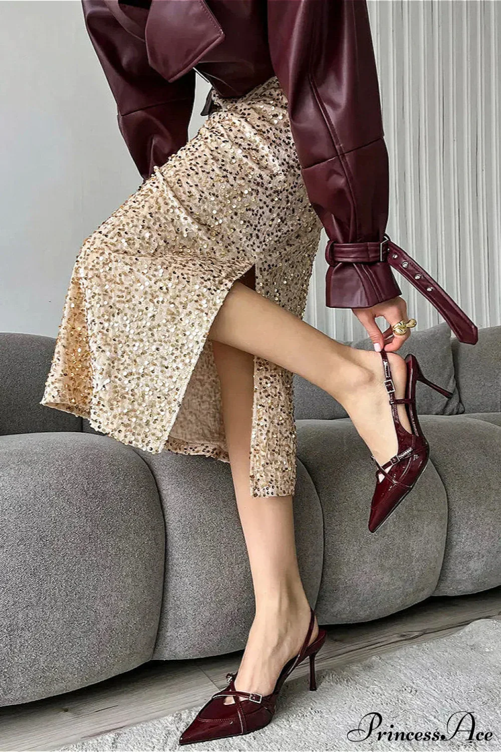 Sequin High Waist Midi Skirt - Image 3