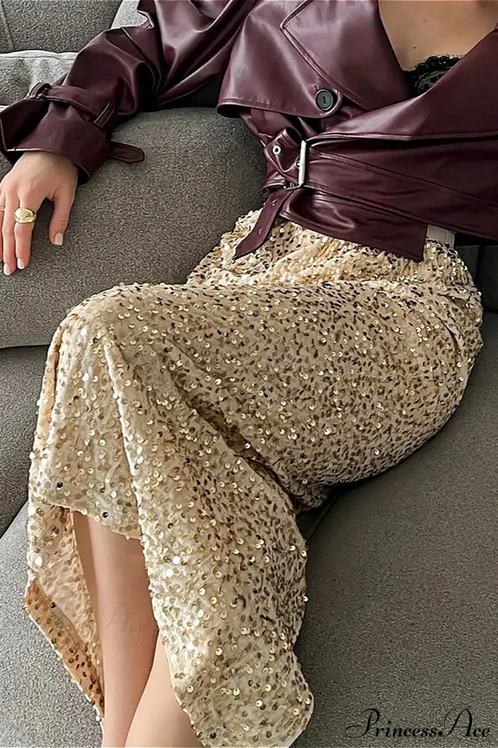 Sequin High Waist Midi Skirt - Image 4