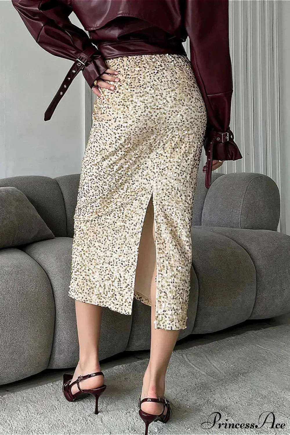 Sequin High Waist Midi Skirt - Image 5