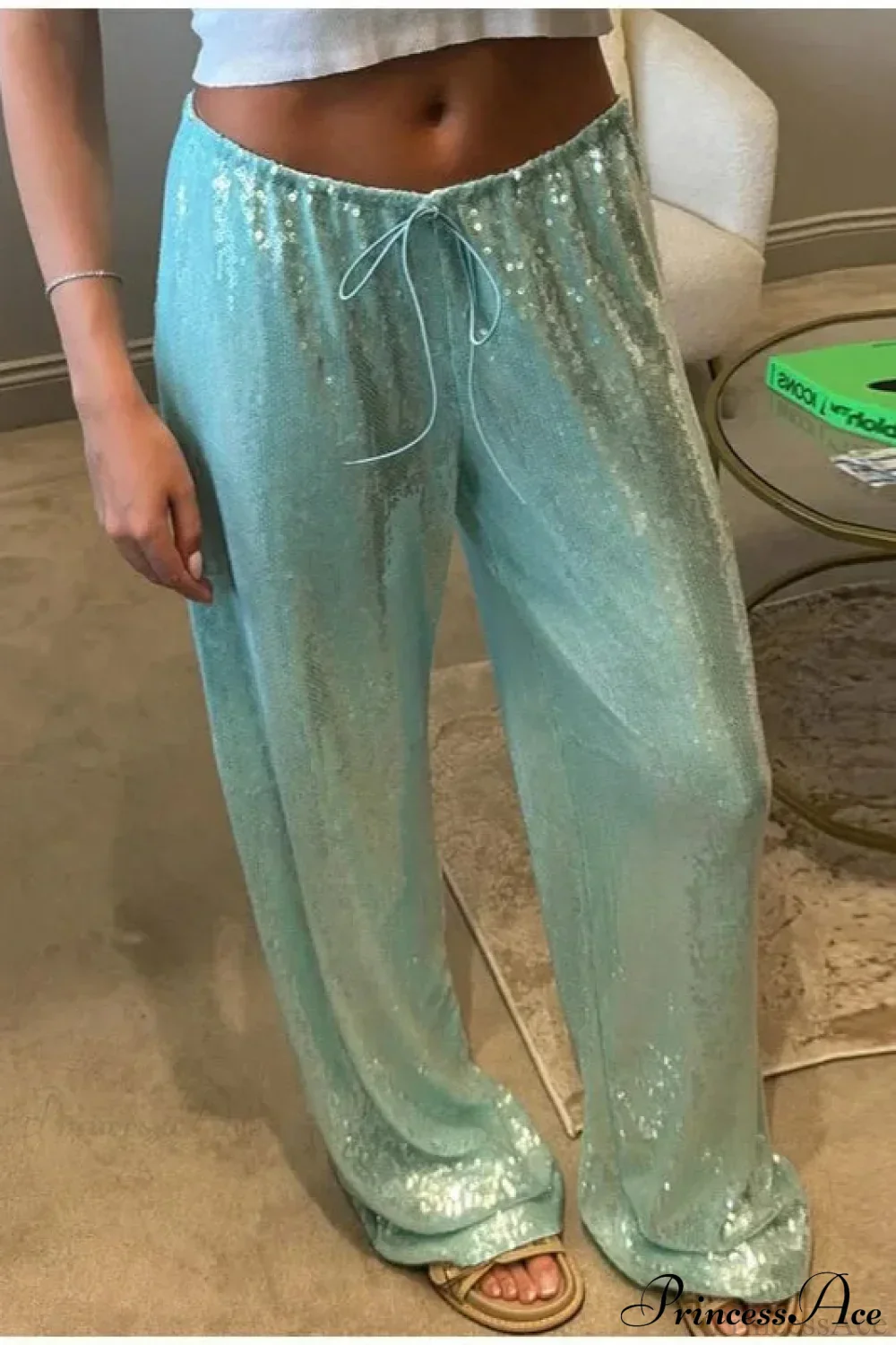 Sequin Loose Wide-Leg Casual Pants - Image 2