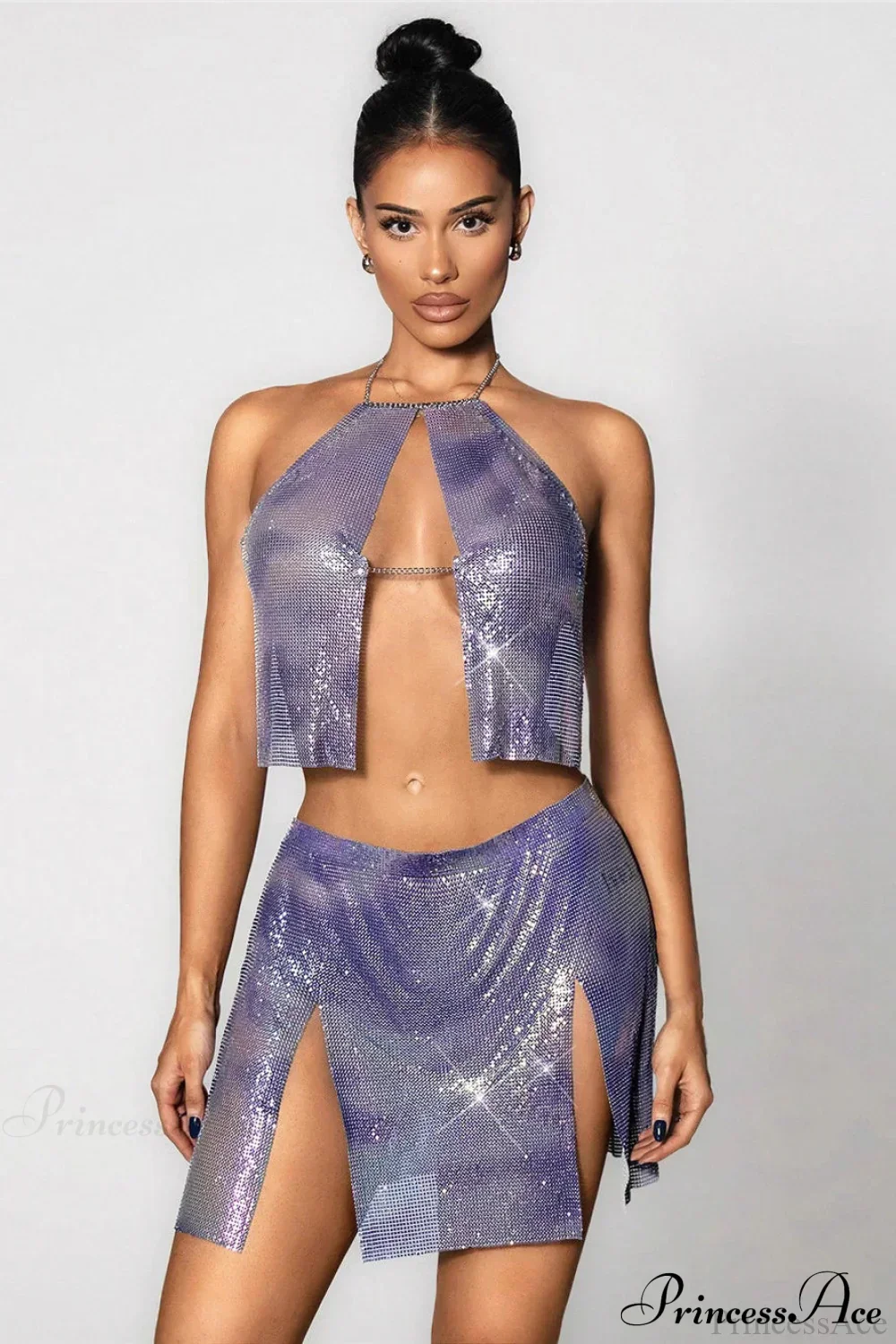 Sequin Metallic Print Backless Mini Party Dress - Image 2