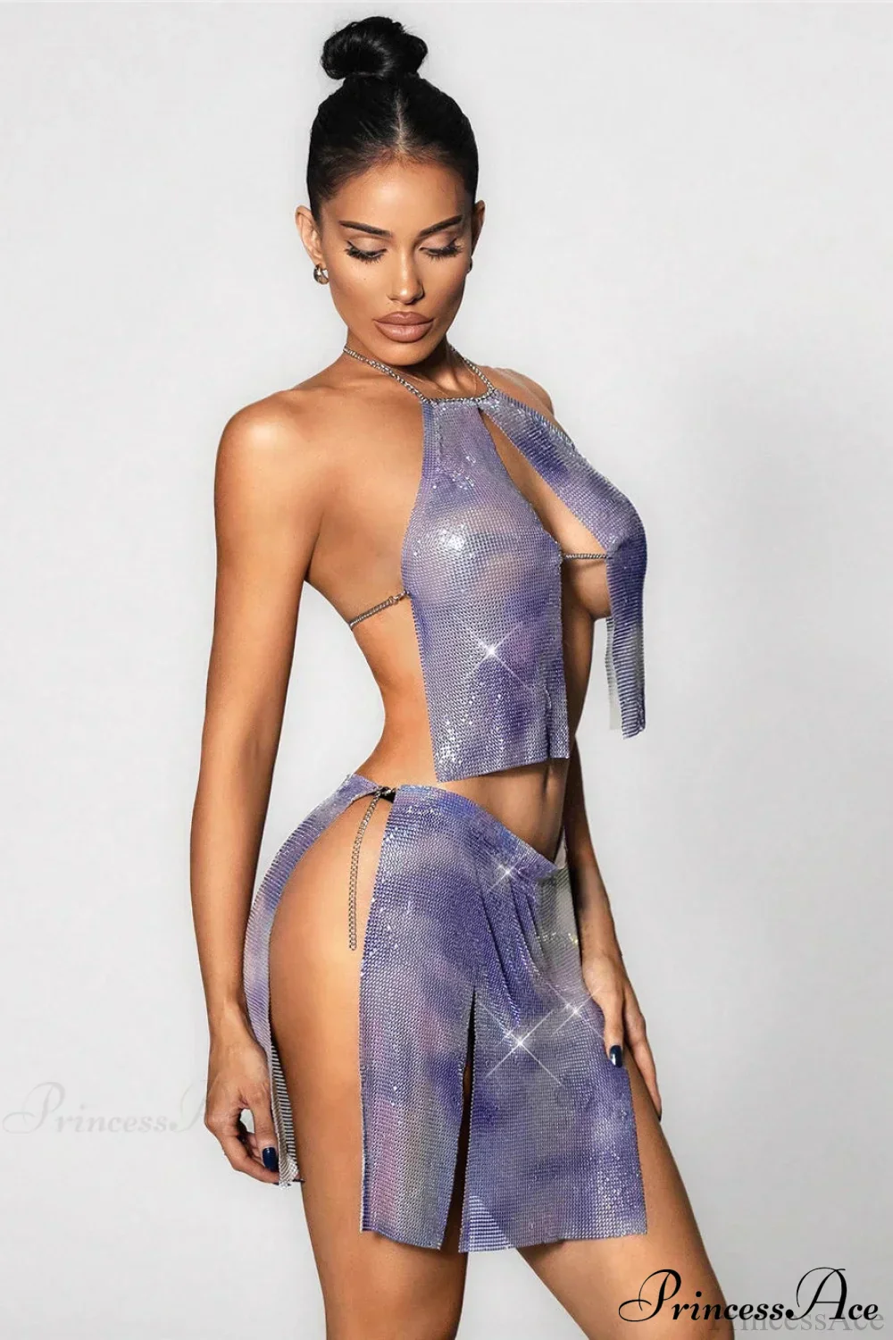 Sequin Metallic Print Backless Mini Party Dress - Image 3