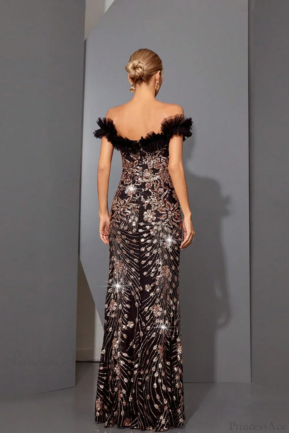 Sequin Off-the-Shoulder Fitted Mermaid Evening Dress - Image 4
