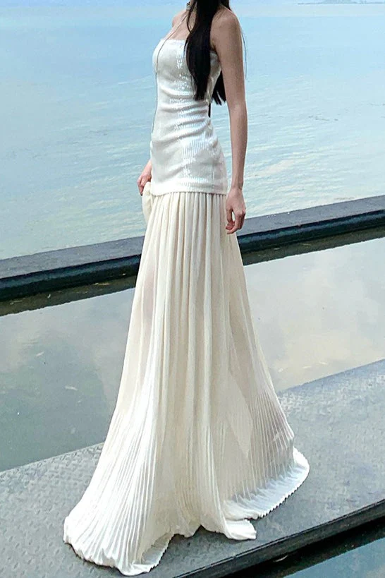 Sequin Patchwork Strapless Flowy Maxi Dress - Image 2