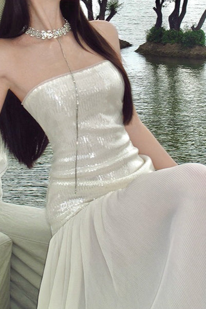 Sequin Patchwork Strapless Flowy Maxi Dress - Image 3