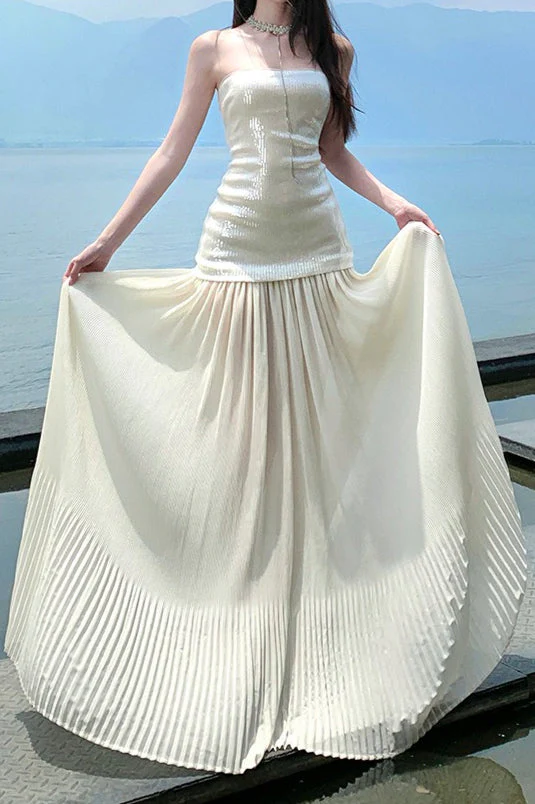 Sequin Patchwork Strapless Flowy Maxi Dress - Image 5