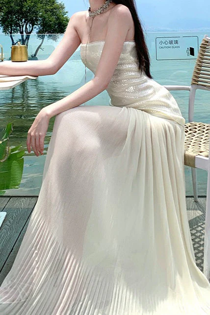 Sequin Patchwork Strapless Flowy Maxi Dress - Image 7