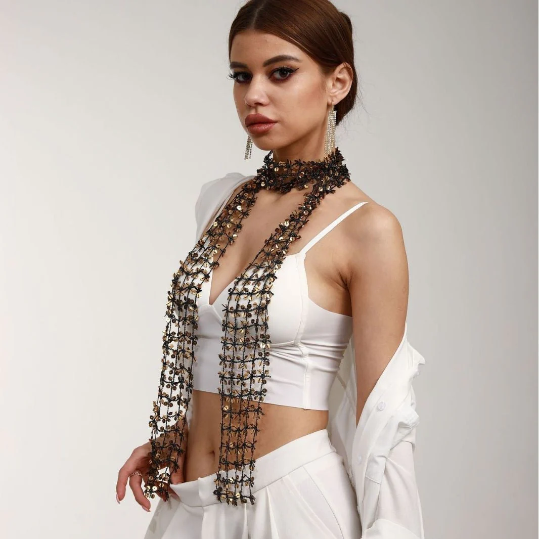 Sequin Scarf Hollow Out All Match NeckLace - Image 4