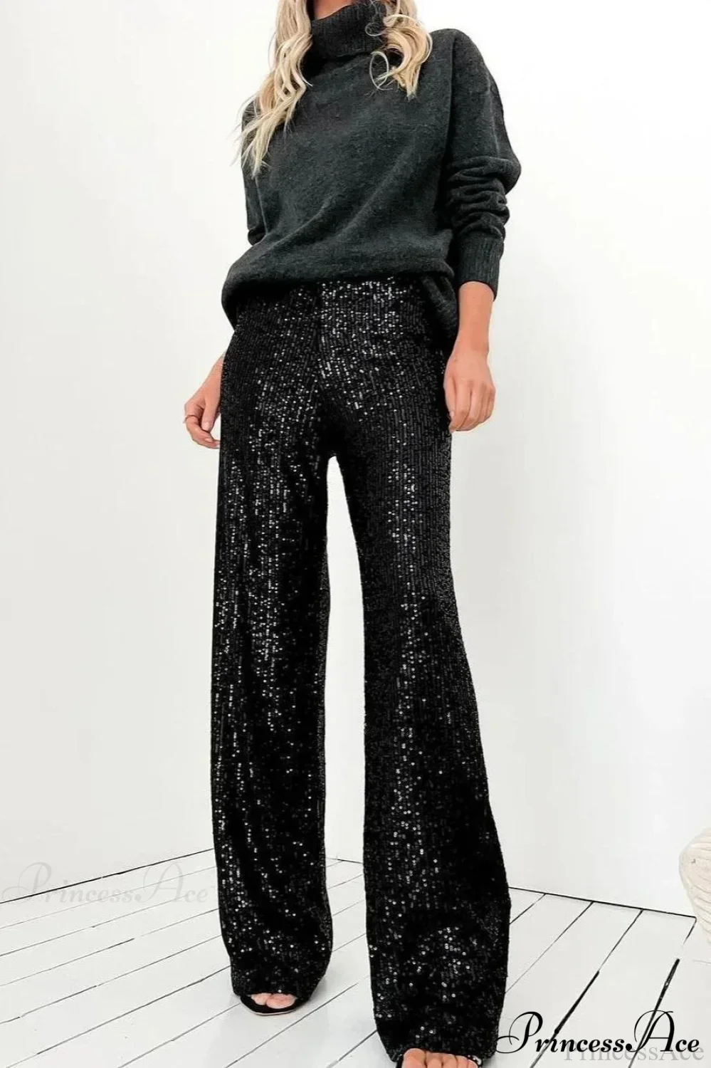 Sequin Slim-Fit Straight Casual Pants - Image 10