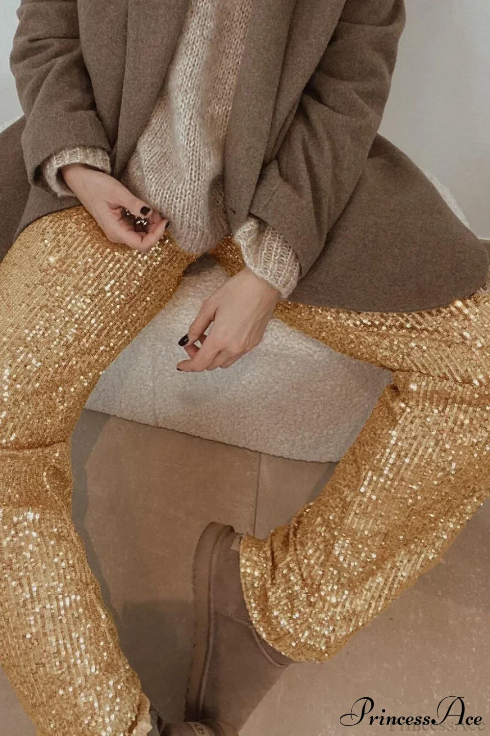 Sequin Slim-Fit Straight Casual Pants - Image 4