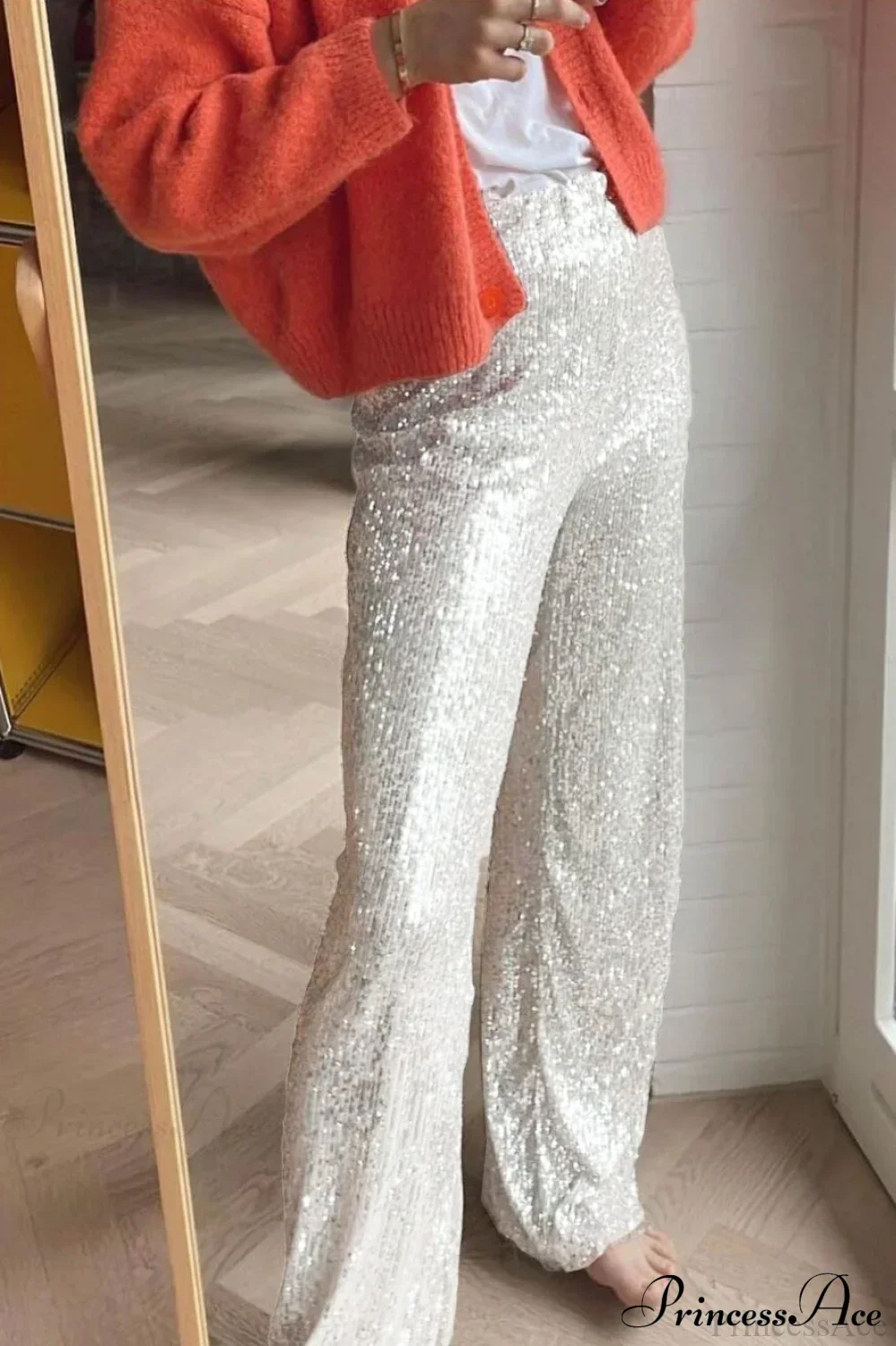 Sequin Slim-Fit Straight Casual Pants - Image 5
