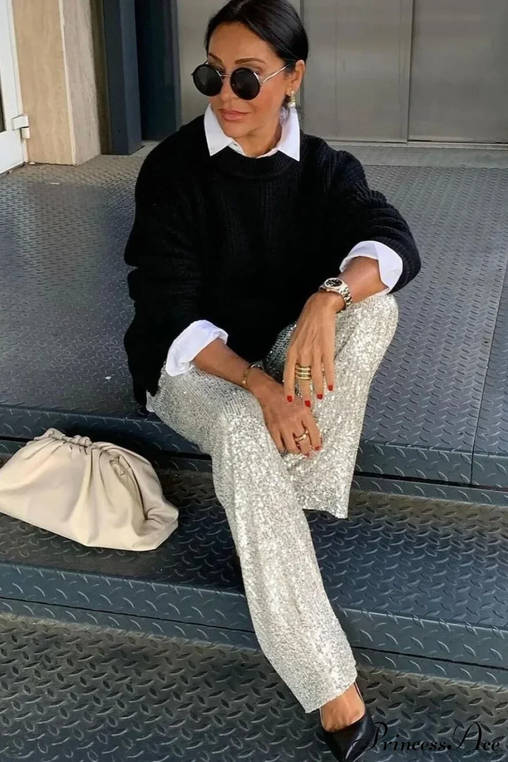 Sequin Slim-Fit Straight Casual Pants - Image 7