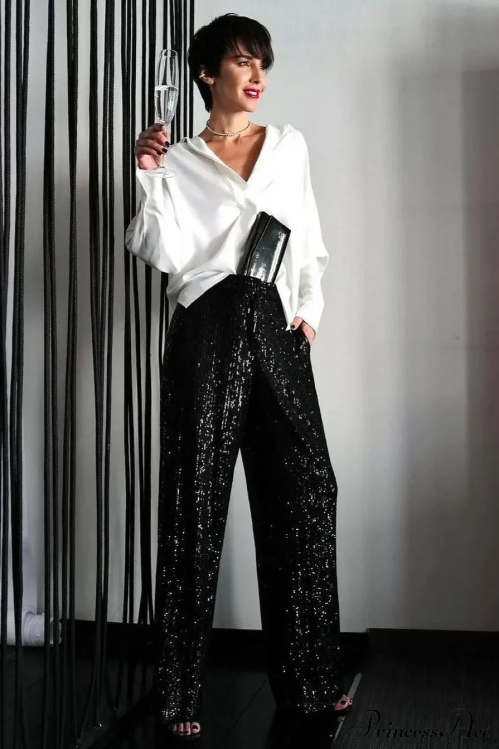 Sequin Slim-Fit Straight Casual Pants - Image 9