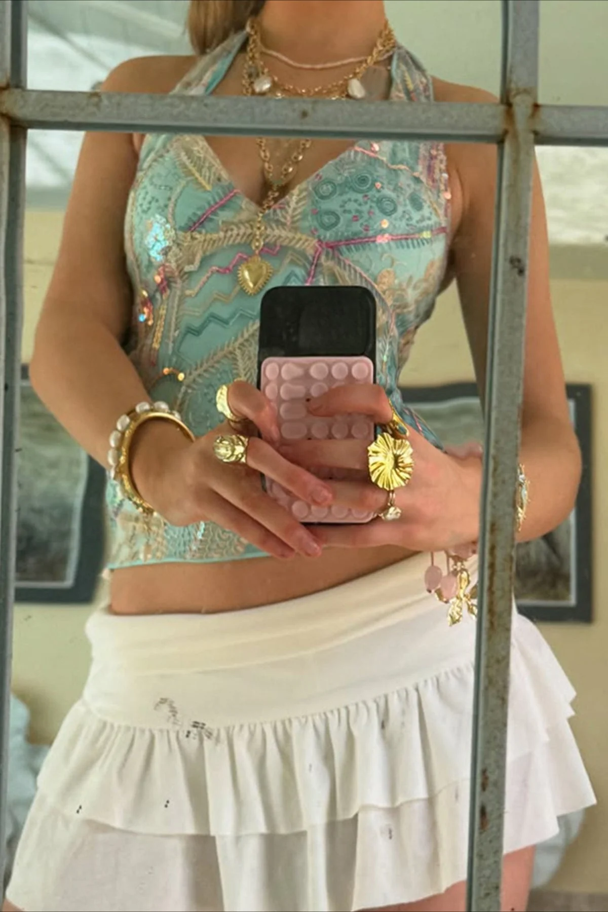 Sequin V Neck Tie Back Halter Top - Image 3