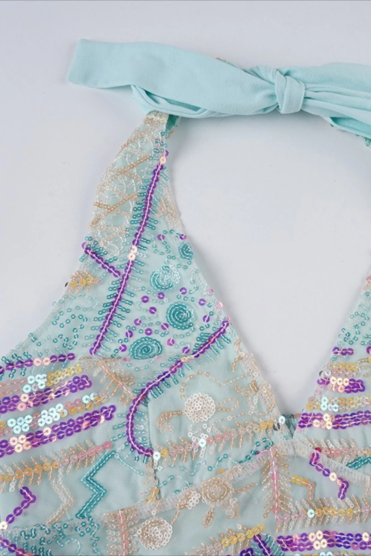 Sequin V Neck Tie Back Halter Top - Image 4