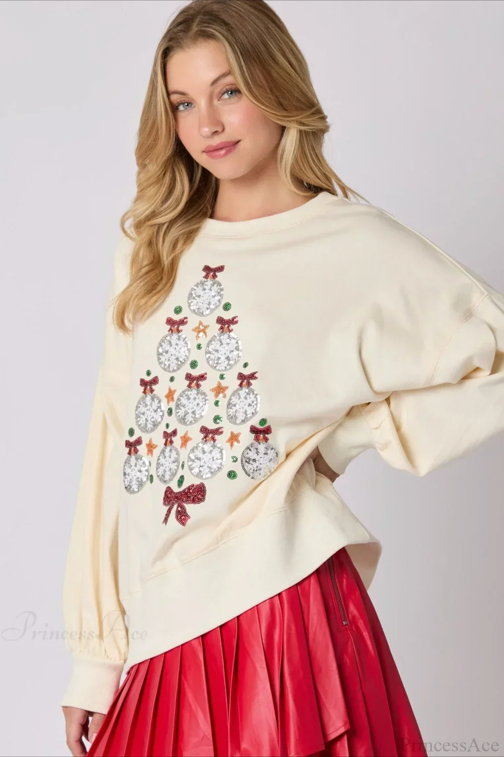 Sequined Crew Neck Pullover Sweatshirt - Image 2