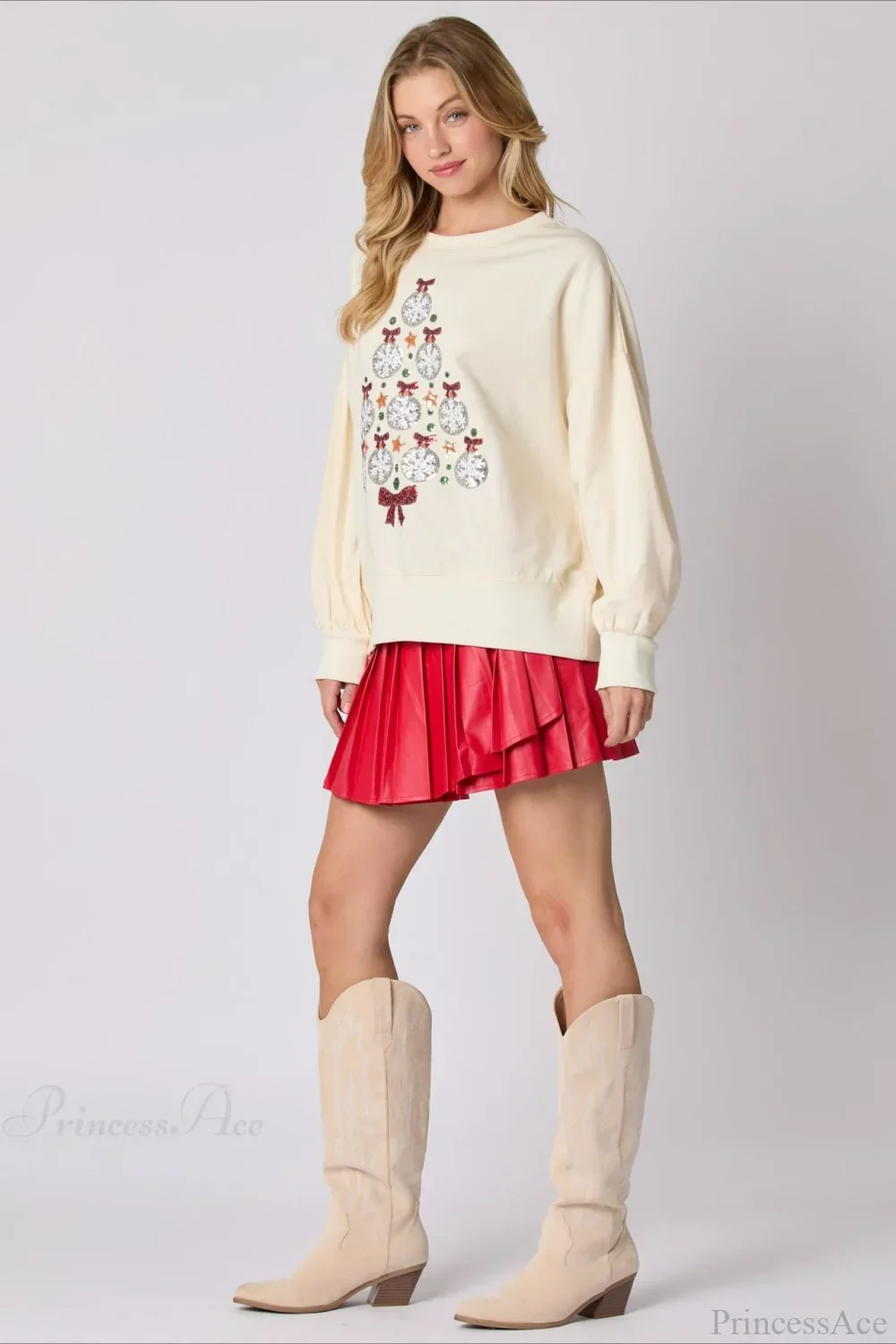 Sequined Crew Neck Pullover Sweatshirt - Image 4